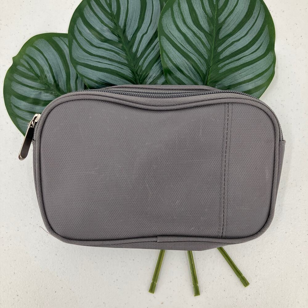 Rectangle Gray Orange Rip Stop Small Zip Travel Make Up Toiletry Cosmetic Bag